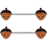 14G 9/16 Autumn Acorn Face Brown Fall Barbell Nipple Ring Set