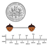 14G 9/16 Autumn Acorn Face Brown Fall Barbell Nipple Ring Set