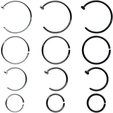 20G 12 Pack ASTM F-136 Implant Grade Titanium Hoop Nose Ring Septum Cartilage Ear Hoop Earring Set