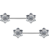 14G 9/16 Clear Gem Filigree Winter Snowflake Nipple Ring Set