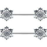 14G 9/16 Clear Gem Filigree Winter Snowflake Nipple Ring Set