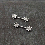 14G 9/16 Clear Gem Filigree Winter Snowflake Nipple Ring Set