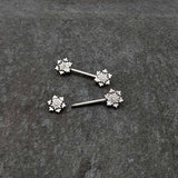 14G 9/16 Clear Gem Filigree Winter Snowflake Nipple Ring Set