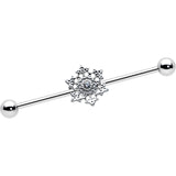 14G Clear Gem Filigree Winter Snowflake Industrial Barbell 38mm