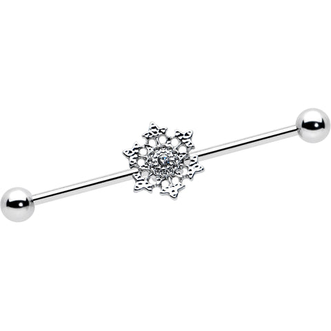 14G Clear Gem Filigree Winter Snowflake Industrial Barbell 38mm