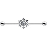 14G Clear Gem Filigree Winter Snowflake Industrial Barbell 38mm