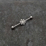 14G Clear Gem Filigree Winter Snowflake Industrial Barbell 38mm