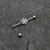 14G Clear Gem Filigree Winter Snowflake Industrial Barbell 38mm