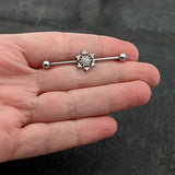 14G Clear Gem Filigree Winter Snowflake Industrial Barbell 38mm