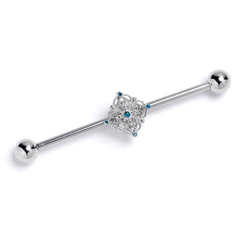 14G Blue Gem Lacy Rhombus Industrial Barbell 38mm