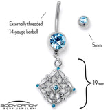 Blue Gem Filigree Rhombus Dangle Belly Ring