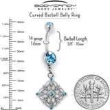Blue Gem Filigree Rhombus Dangle Belly Ring