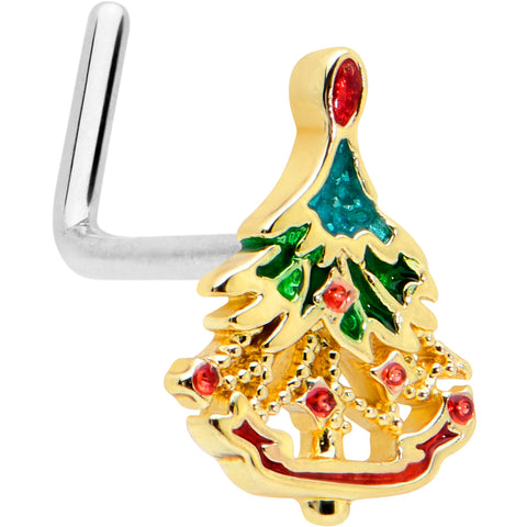 20G 7mm Red Gem Deco Holiday Tree Golden L Shape Nose Ring