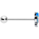 Blue Synthetic Opal Style Flower Barbell Tongue Ring