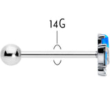 Blue Synthetic Opal Style Flower Barbell Tongue Ring