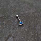 Blue Synthetic Opal Style Flower Barbell Tongue Ring