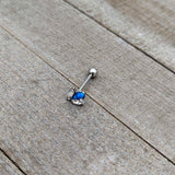 Blue Synthetic Opal Style Flower Barbell Tongue Ring