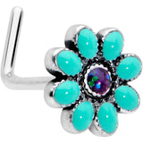 20G 7mm Blue Gem Flower Teal Petals L Shape Nose Ring