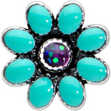 20G 7mm Blue Gem Flower Teal Petals L Shape Nose Ring