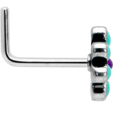 20G 7mm Blue Gem Flower Teal Petals L Shape Nose Ring