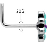 20G 7mm Blue Gem Flower Teal Petals L Shape Nose Ring