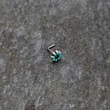 20G 7mm Blue Gem Flower Teal Petals L Shape Nose Ring