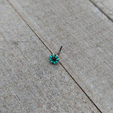 20G 7mm Blue Gem Flower Teal Petals L Shape Nose Ring