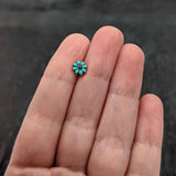 20G 7mm Blue Gem Flower Teal Petals L Shape Nose Ring