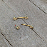 14G 9/16 Red Gem Gold Hue Deco Holiday Tree Barbell Nipple Ring Set
