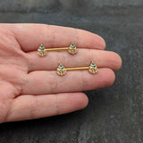 14G 9/16 Red Gem Gold Hue Deco Holiday Tree Barbell Nipple Ring Set