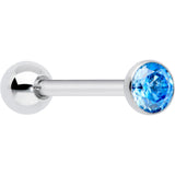 Blue CZ Gem ASTM F-136 Implant Grade Titanium Threadless Barbell Tongue Ring