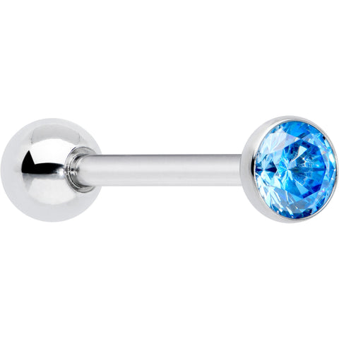 Blue CZ Gem ASTM F-136 Implant Grade Titanium Threadless Barbell Tongue Ring