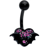 Black Bat Heart Halloween Pink Green Belly Ring