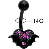 Black Bat Heart Halloween Pink Green Belly Ring