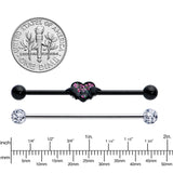 14G Black Bat Heart Halloween Clear Industrial Barbell 38mm Set of 2