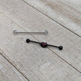 14G Black Bat Heart Halloween Clear Industrial Barbell 38mm Set of 2