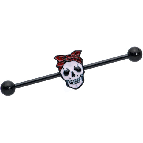 14G Black Halloween Skull Kerchief Industrial Barbell 38mm