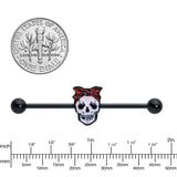 14G Black Halloween Skull Kerchief Industrial Barbell 38mm
