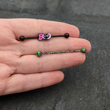 14G Black Halloween Pink Boo Green Industrial Barbell 38mm Set of 2