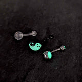 Black Yin Yang Ghost Glow in Dark Halloween Clear Belly Ring Set of 3