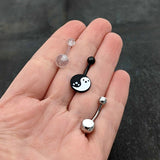 Black Yin Yang Ghost Glow in Dark Halloween Clear Belly Ring Set of 3