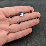 14G Black Ghost Yin Yang Industrial Barbell Set of 2