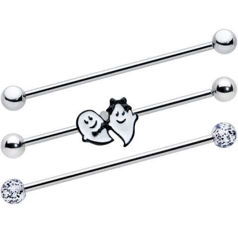 14G Black Tie Ghosts Glow in Dark Industrial Barbell 38mm Set of 3