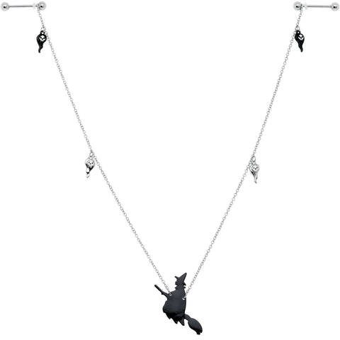 14G 9/16 Creepy Ghosts Witch Halloween Dangle Nipple Chain Set