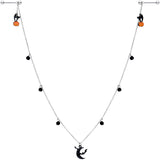 14G 9/16 Pumpkin Black Cat Moon Bats Dangle Halloween Nipple Chain