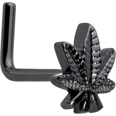 20G 1/4 Black Texture Pot Leaf L Shape Nose Ring