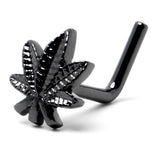 20G 1/4 Black Texture Pot Leaf L Shape Nose Ring