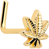 20G 1/4 Gold Tone Texture Pot Leaf L Shape Nose Ring