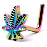20G 1/4 Rainbow Anodized Texture Pot Leaf L Shape Nose Ring