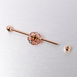 14G Dark Aurora Gem Rose Gold Tone Flower Industrial Barbell 38mm
